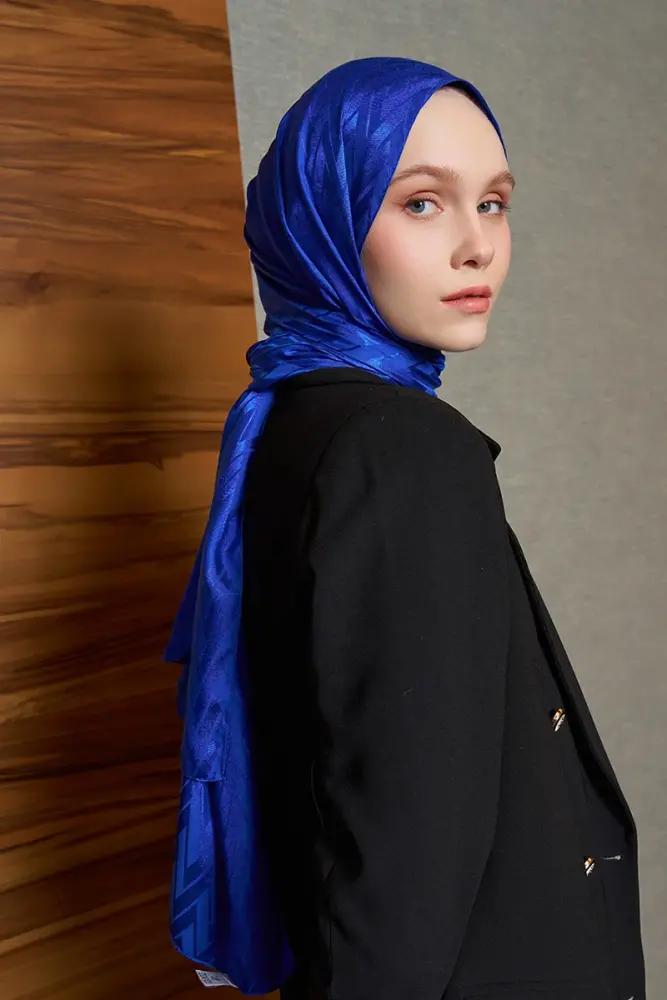 İpeksi Jakar İtalyan Şal Chevron Desen - Saks - 2