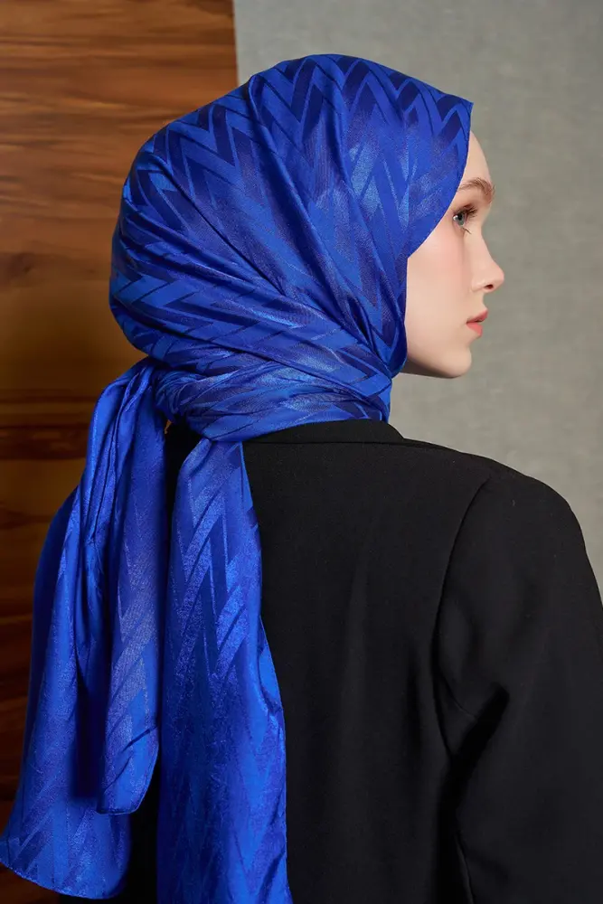 İpeksi Jakar İtalyan Şal Chevron Desen - Saks - 3