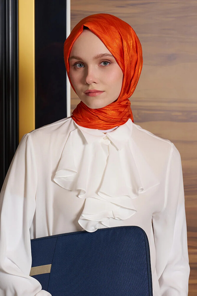 İpeksi Jakar İtalyan Şal Chevron Desen - Turuncu - MADAME POLO