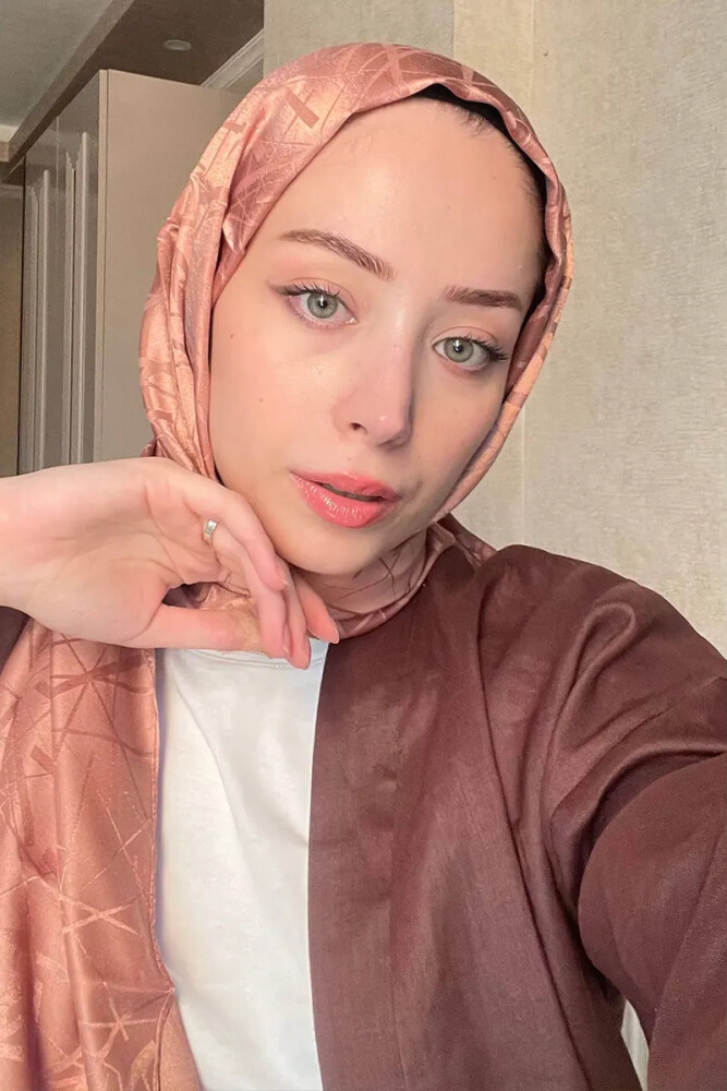 Duygu Goncu İpeksi Jakar İtalyan Şal Çizgi Desen - Bronz - MADAME POLO