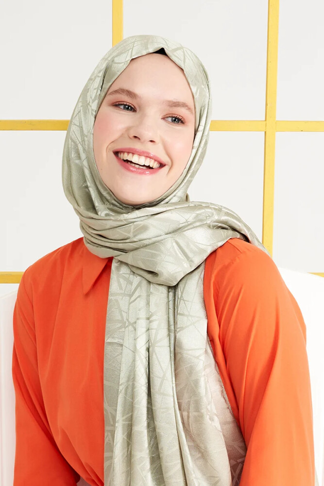 İpeksi Jakar İtalyan Şal Çizgi Desen - Soft Yeşil - MADAME POLO