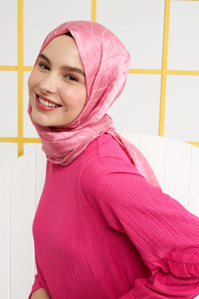 Mai Derya İpeksi Jakar İtalyan Şal Çizgi Desen - Tatlı Pembe - MADAME POLO