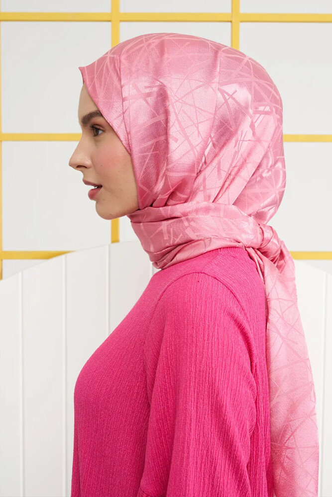 Mai Derya İpeksi Jakar İtalyan Şal Çizgi Desen - Tatlı Pembe - MADAME POLO