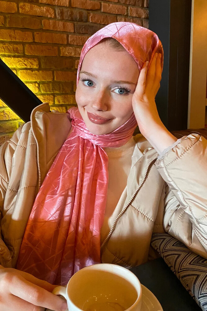 Mai Derya İpeksi Jakar İtalyan Şal Çizgi Desen - Tatlı Pembe - MADAME POLO