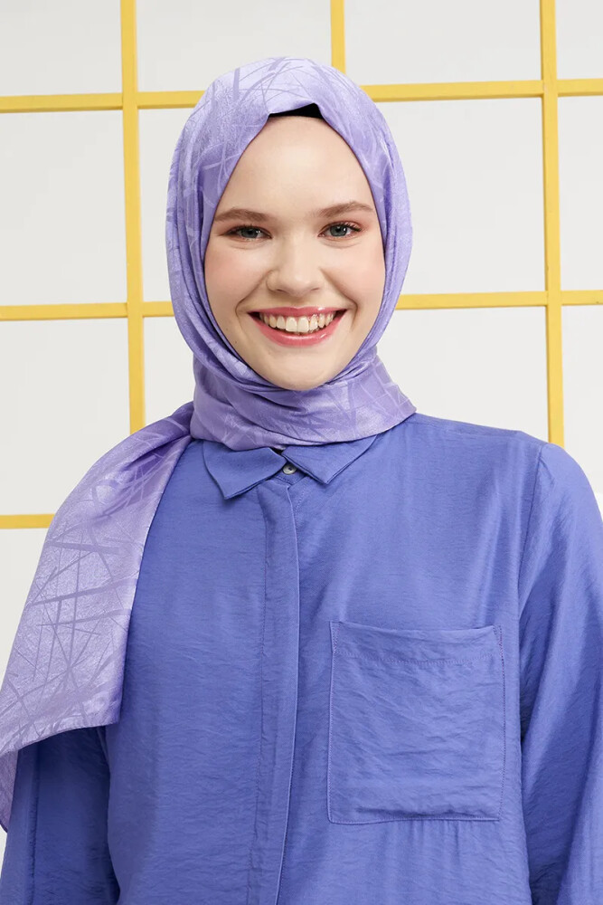 Büşra Fethi İpeksi Jakar İtalyan Şal Çizgi Desen - Violet - MADAME POLO