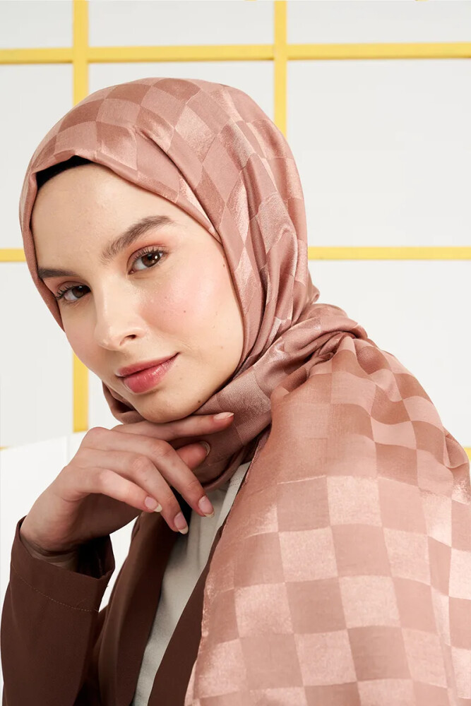 İpeksi Jakar İtalyan Şal Dama Desen - Bronz - MADAME POLO