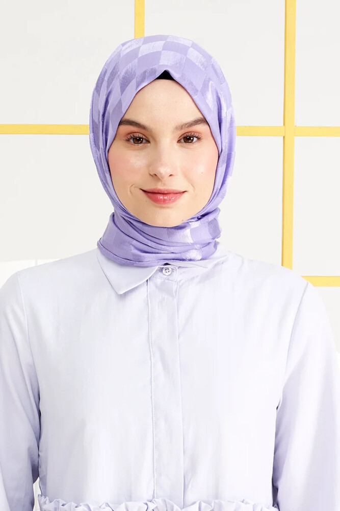 Mai Derya İpeksi Jakar İtalyan Şal Dama Desen - Violet - MADAME POLO