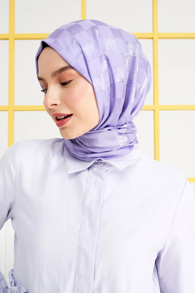 Mai Derya İpeksi Jakar İtalyan Şal Dama Desen - Violet - MADAME POLO