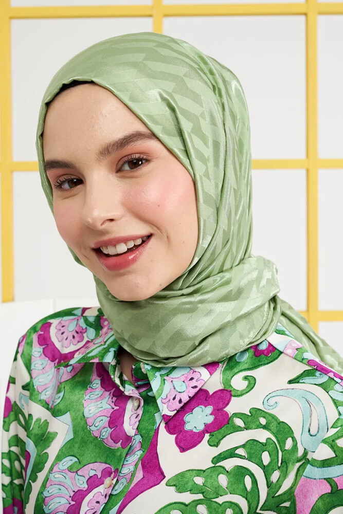 İpeksi Jakar İtalyan Şal Origami Desen - Adaçayı - MADAME POLO