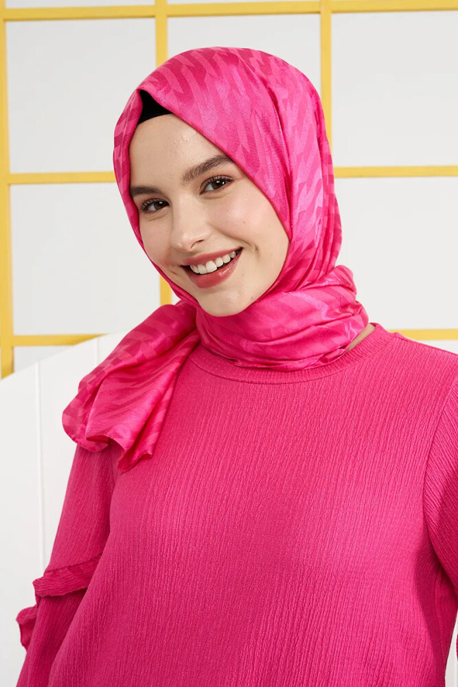İpeksi Jakar İtalyan Şal Origami Desen - Barbie Pembesi - MADAME POLO