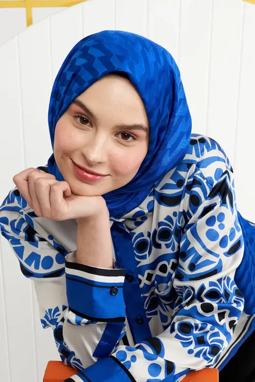 İpeksi Jakar İtalyan Şal Origami Desen - Saks 