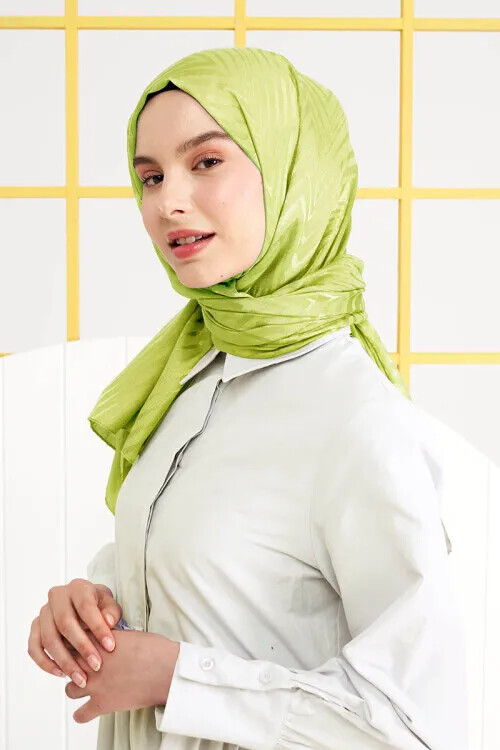 İpeksi Jakar İtalyan Şal Zikzak Desen - Lime - MADAME POLO