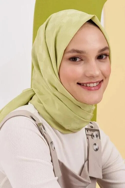 İpeksi Jakar Lara Şal Dama Desen - Lime - MADAME POLO