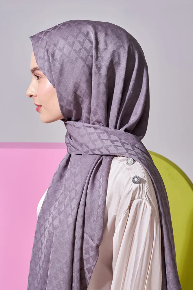 İpeksi Jakar Lara Şal Geometrik Desen - Füme - MADAME POLO