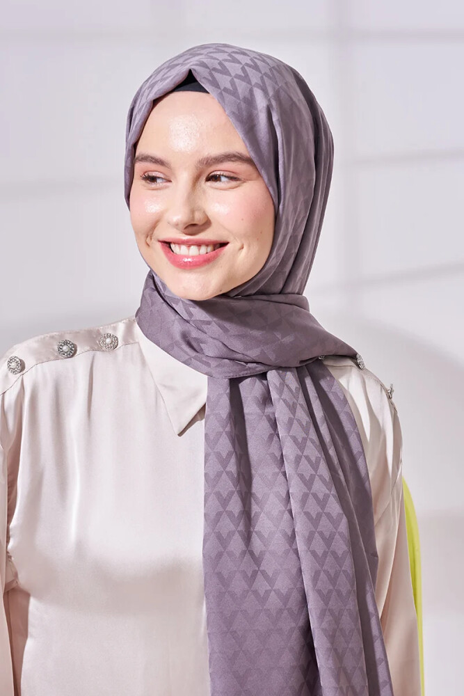 İpeksi Jakar Lara Şal Geometrik Desen - Füme - MADAME POLO