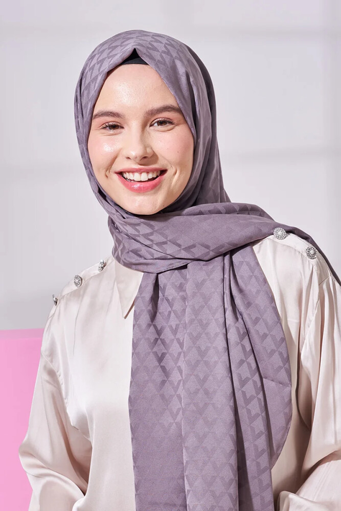 İpeksi Jakar Lara Şal Geometrik Desen - Füme - MADAME POLO