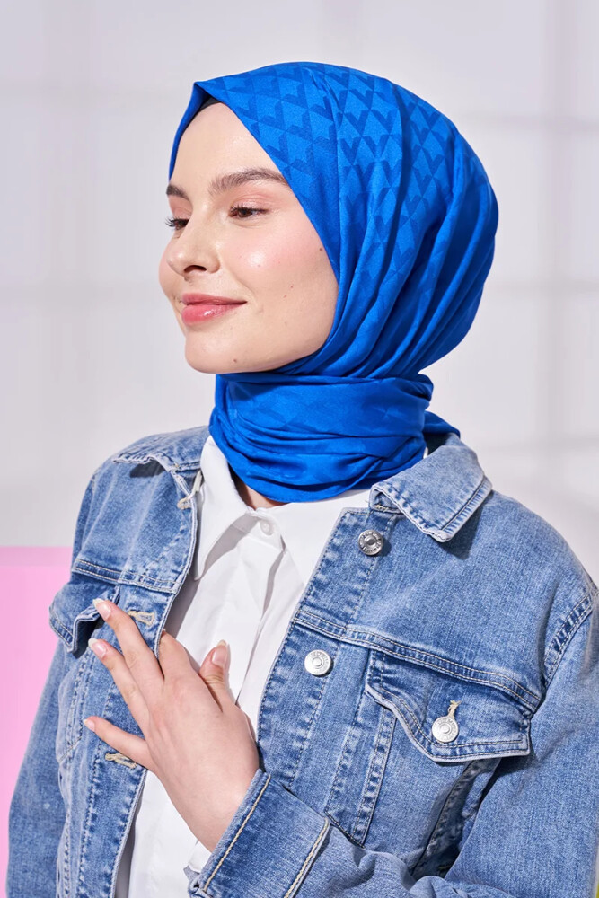İpeksi Jakar Lara Şal Geometrik Desen - Saks - MADAME POLO