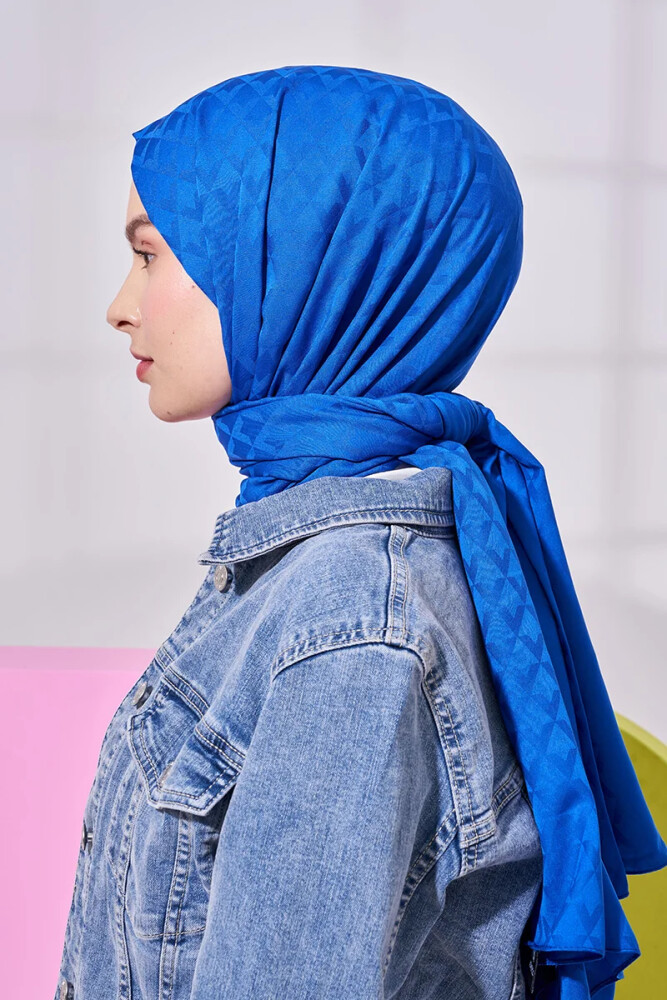 İpeksi Jakar Lara Şal Geometrik Desen - Saks - MADAME POLO
