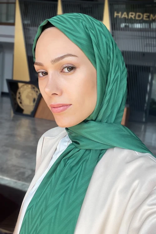 İpeksi Jakar Lisa Şal Zikzak Desen - Benetton Yeşili 