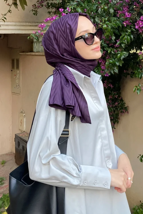 İpeksi Jakar Lisa Şal Zikzak Desen - Menekşe - MADAME POLO