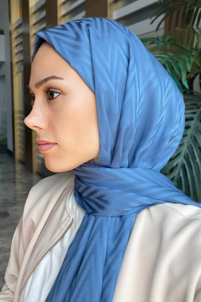 İpeksi Jakar Lisa Şal Zikzak Desen - Kotmavi - MADAME POLO