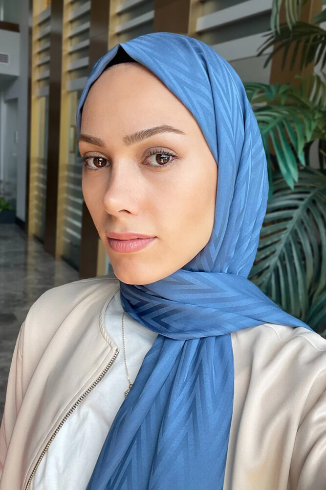 İpeksi Jakar Lisa Şal Zikzak Desen - Kotmavi - MADAME POLO
