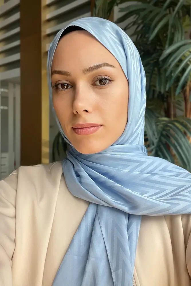 İpeksi Jakar Lisa Şal Zikzak Desen - Soft Mavi - 3