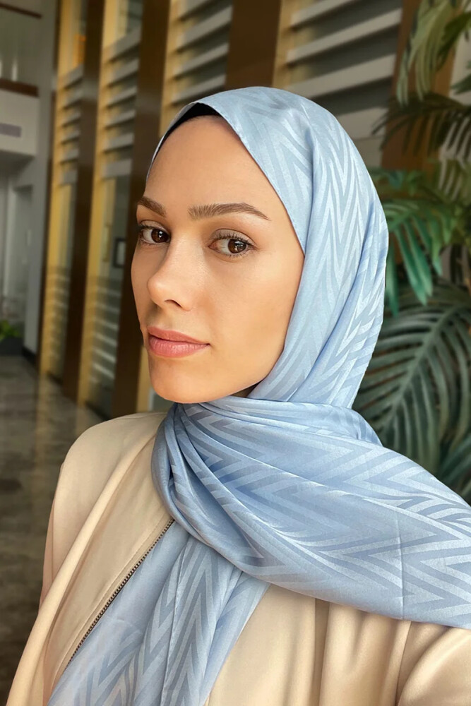 İpeksi Jakar Lisa Şal Zikzak Desen - Soft Mavi - MADAME POLO