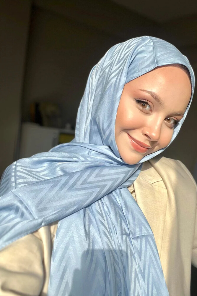 İpeksi Jakar Lisa Şal Zikzak Desen - Soft Mavi - MADAME POLO