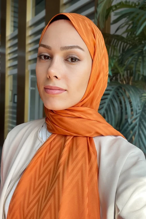 İpeksi Jakar Lisa Şal Zikzak Desen - Turuncu 