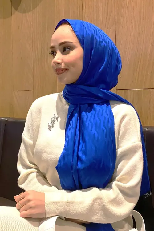İlayda Toraman İpeksi Jakar Lisa Şal Fuzz Desen - Saks Mavi 