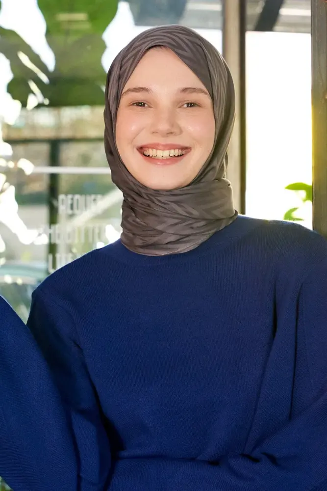 İpeksi Jakar Lisa Şal Zikzak Desen - Füme - 4