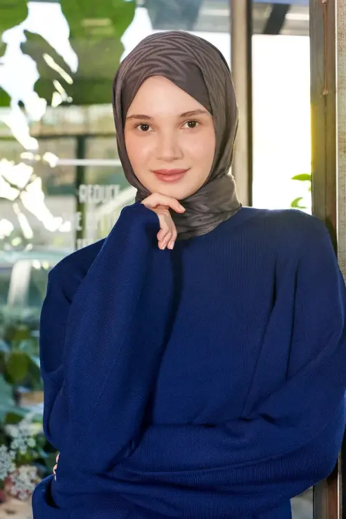 İpeksi Jakar Lisa Şal Zikzak Desen - Füme 