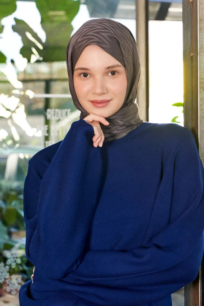 İpeksi Jakar Lisa Şal Zikzak Desen - Füme - MADAME POLO