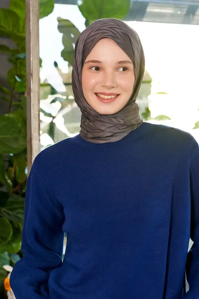 İpeksi Jakar Lisa Şal Zikzak Desen - Füme - 2