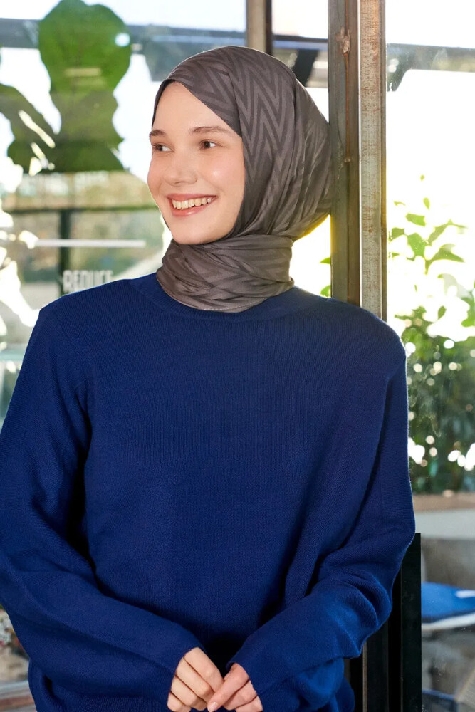 İpeksi Jakar Lisa Şal Zikzak Desen - Füme - MADAME POLO