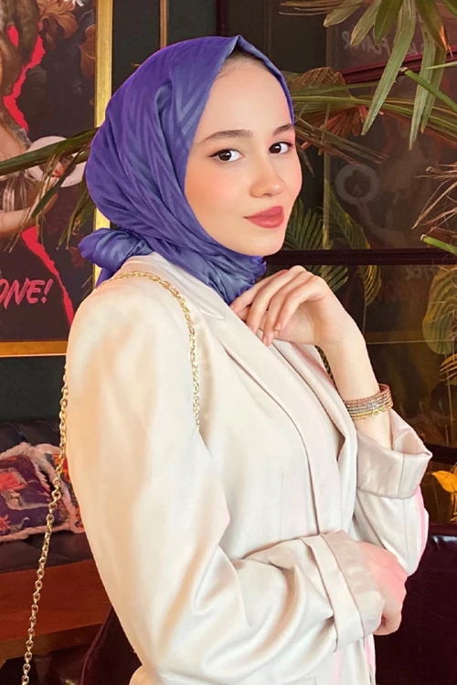 İpeksi Jakar Lisa Şal Zikzak Desen - Mor - MADAME POLO