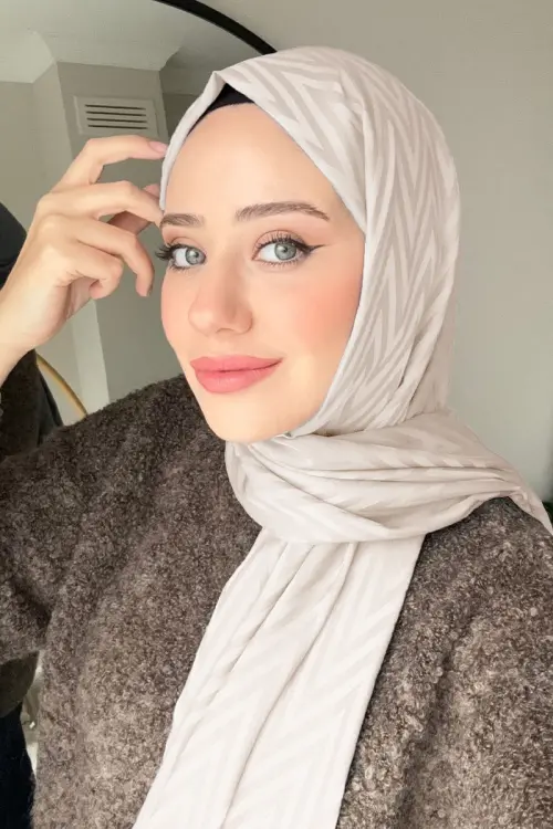 Aybüke Nur Demirci İpeksi Jakar Lisa Şal Zikzak Desen - Taş - MADAME POLO