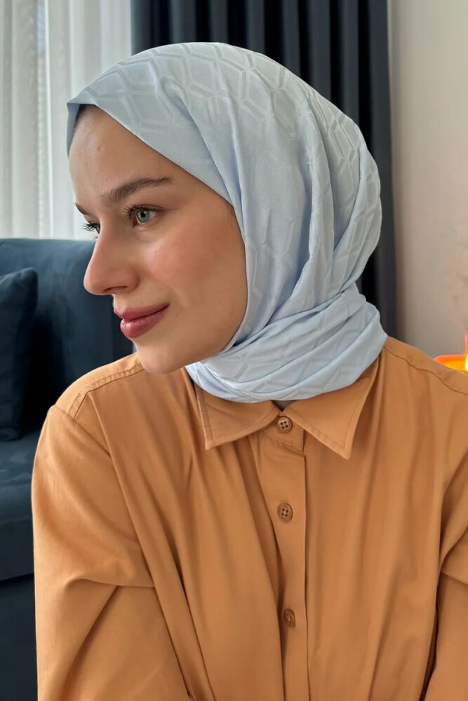 İpeksi Jakar Nova Şal Baklava Desen - Soft Mavi - MADAME POLO