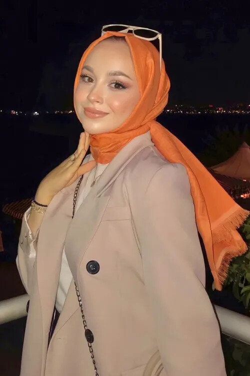 Jakar Laby Desen Şal - Orange - MADAME POLO