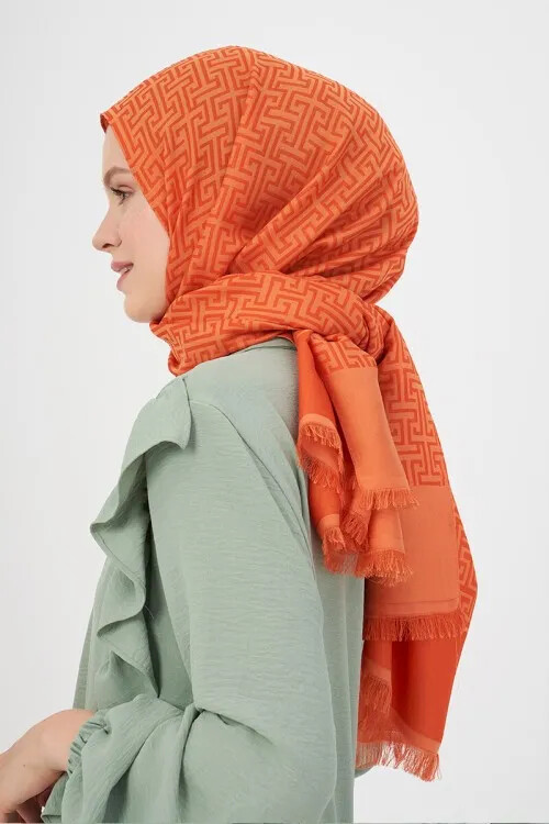 Jakar Laby Desen Şal - Orange - MADAME POLO