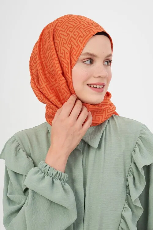 Jakar Laby Desen Şal - Orange - MADAME POLO