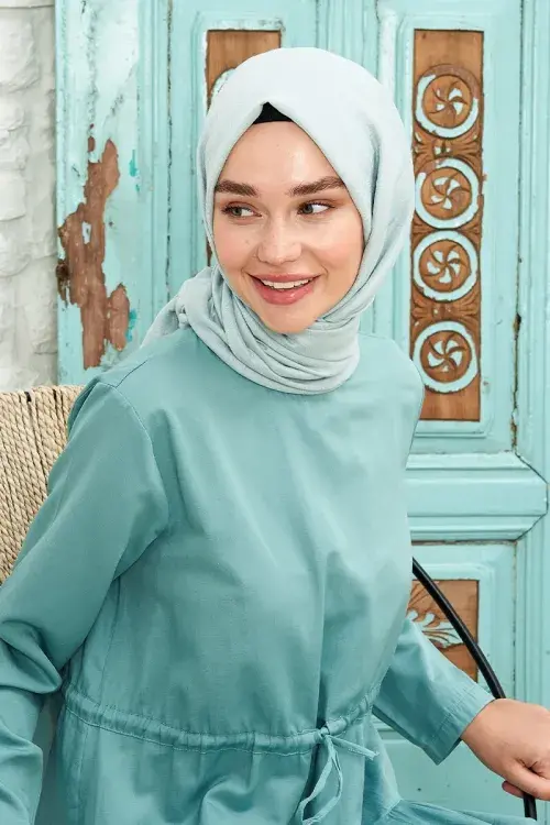 Jakar Pamuk Şal / Botanik Desen - Turkuaz Mavisi - 4