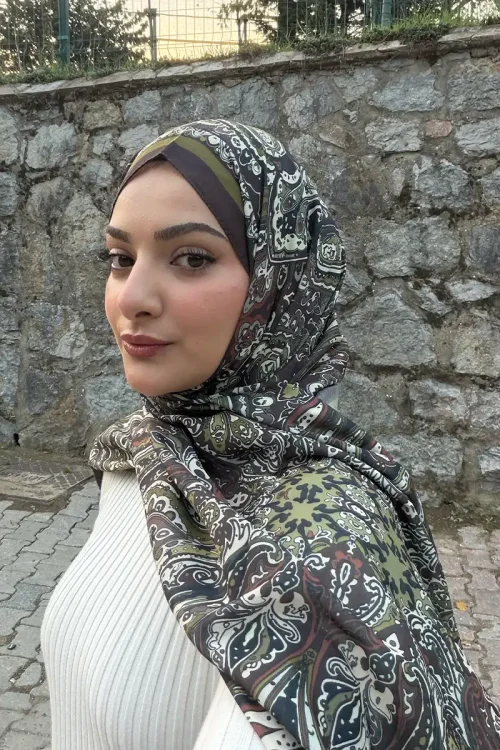 Katre Desenli Pamuk Dokulu Şal - Acı Kahve 