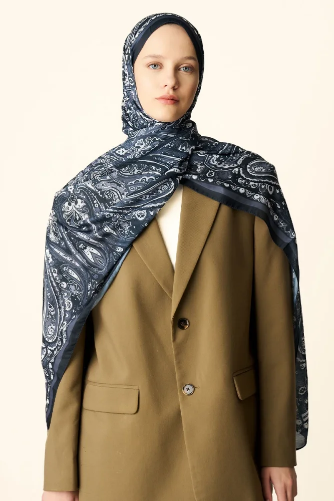 Katre Desenli Pamuk Dokulu Şal - Siyah - 1