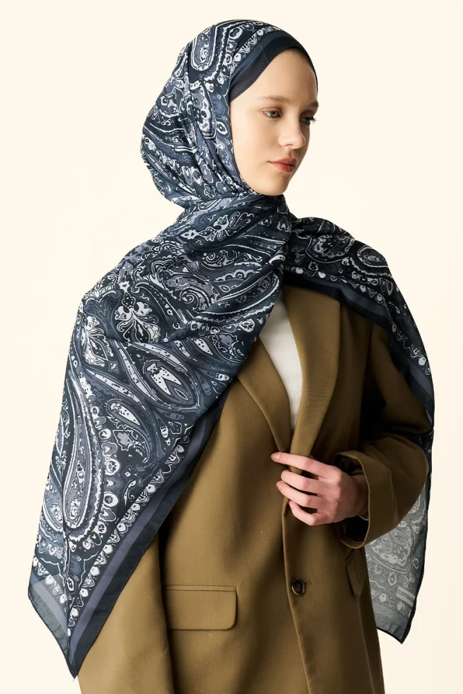 Katre Desenli Pamuk Dokulu Şal - Siyah - 2