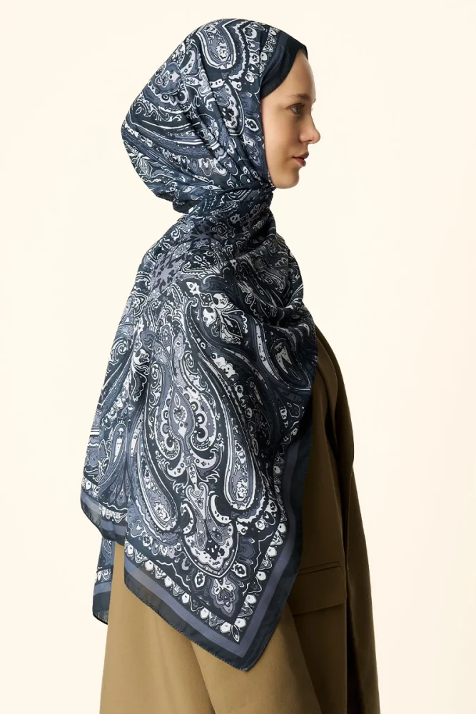 Katre Desenli Pamuk Dokulu Şal - Siyah - 4