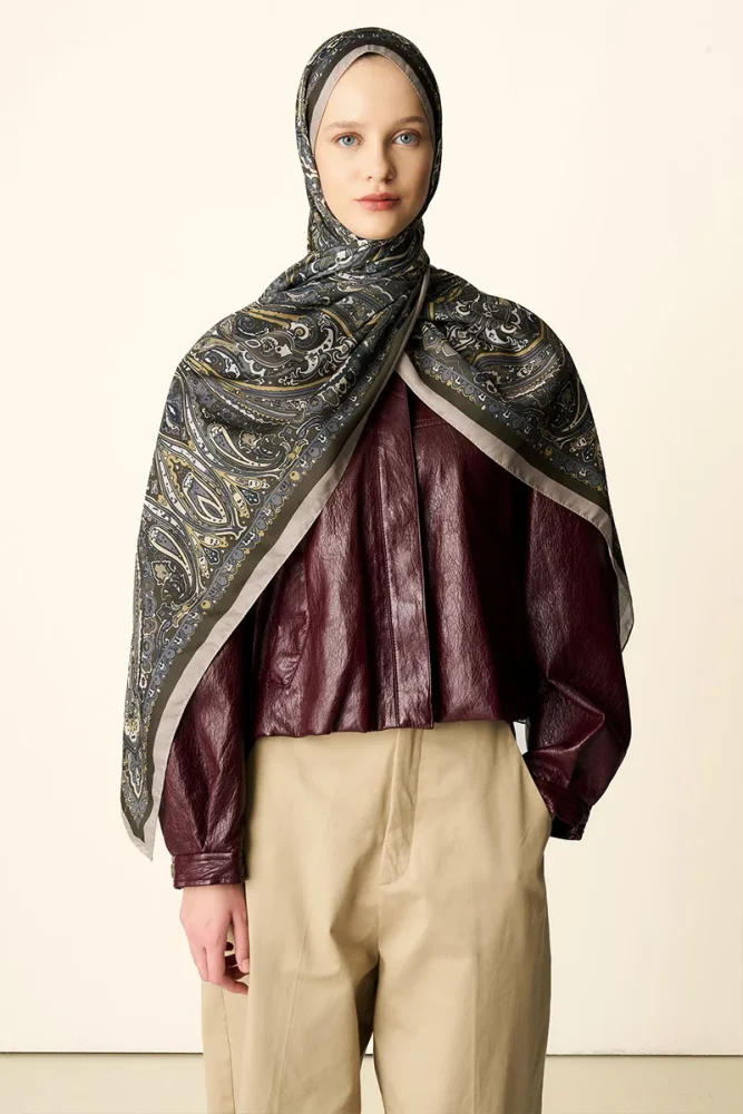 Katre Desenli Pamuk Dokulu Şal - Yeşil - 4