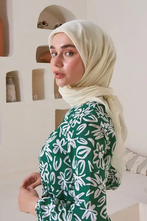 Keten Vual Eşarp - Krem 