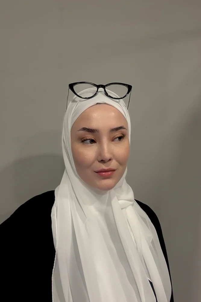 Krep Şifon Şal - Beyaz - 2